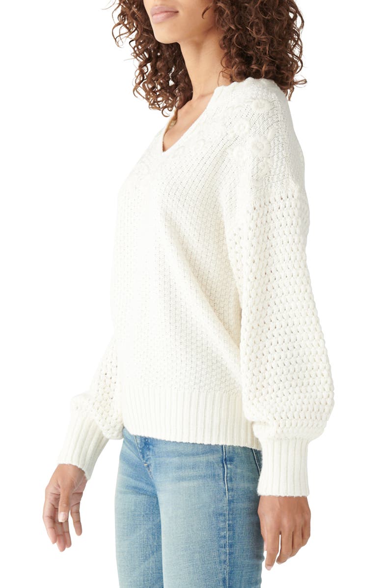 Lucky Brand Floral Embroidered Split-Neck Sweater, Alternate, color, 