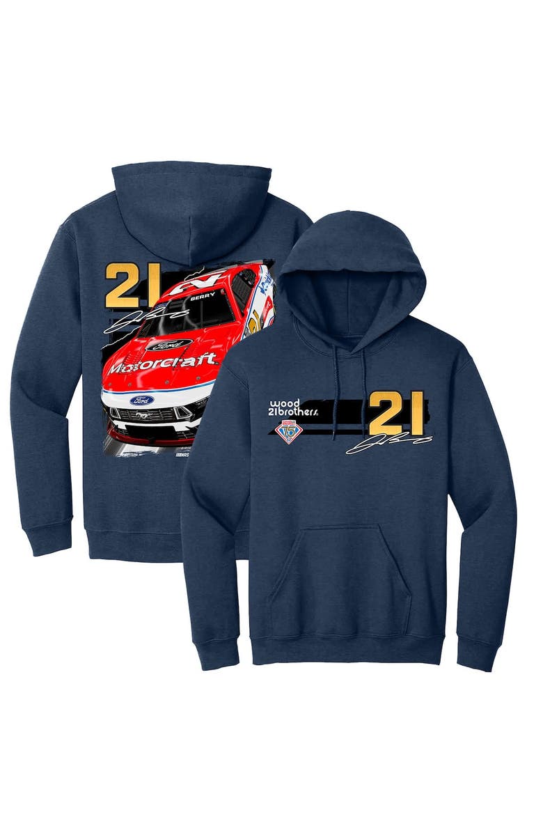E2 APPAREL Men's E2 Apparel Heather Navy Josh Berry Motorcraft Pullover Hoodie, Alternate, color, Heather Navy