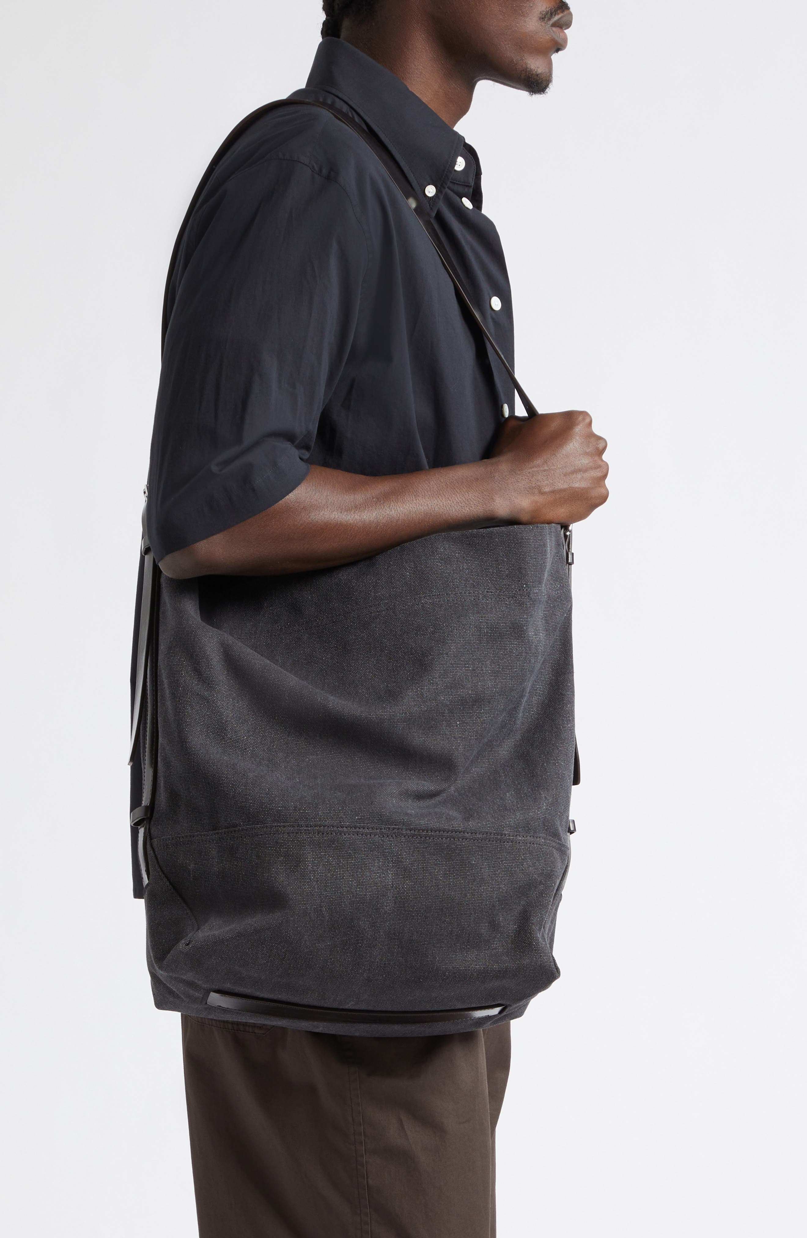 Belted Canvas Tote, Alternate, color, ASH BLACK
