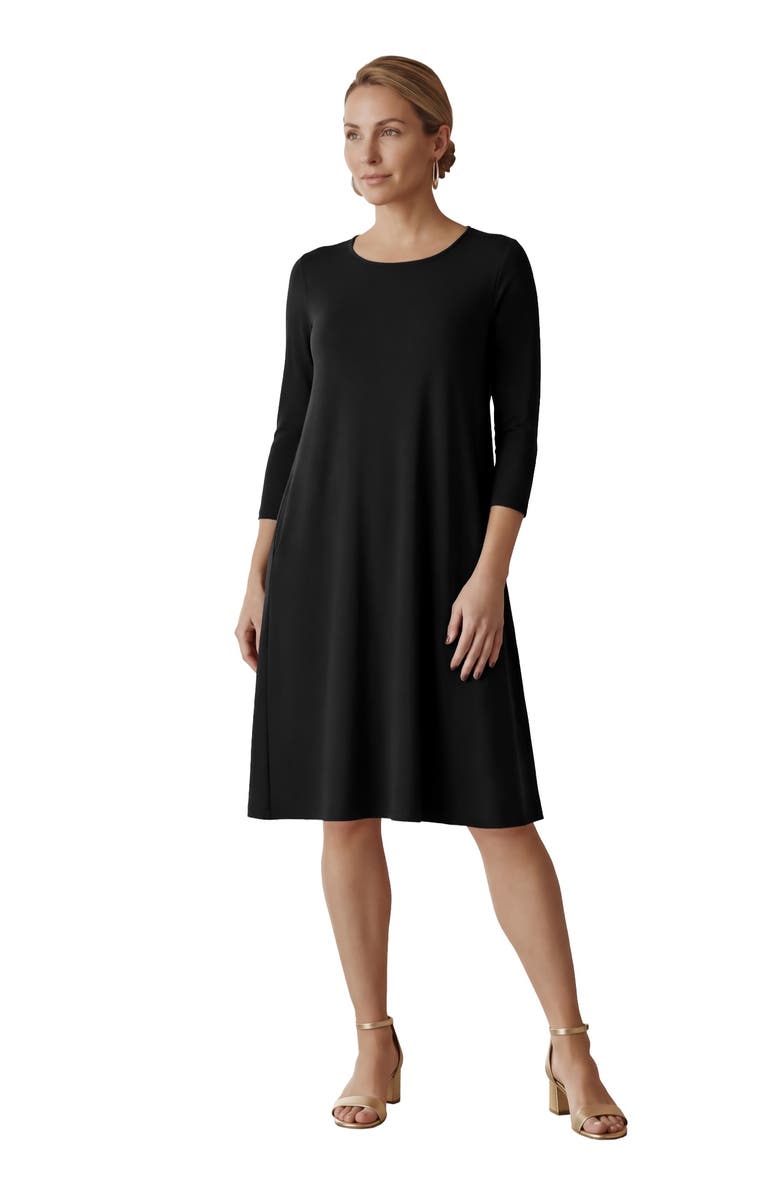 Jessica London Stretch Knit Three-Quarter Sleeve T-shirt Dress, Main, color, Black