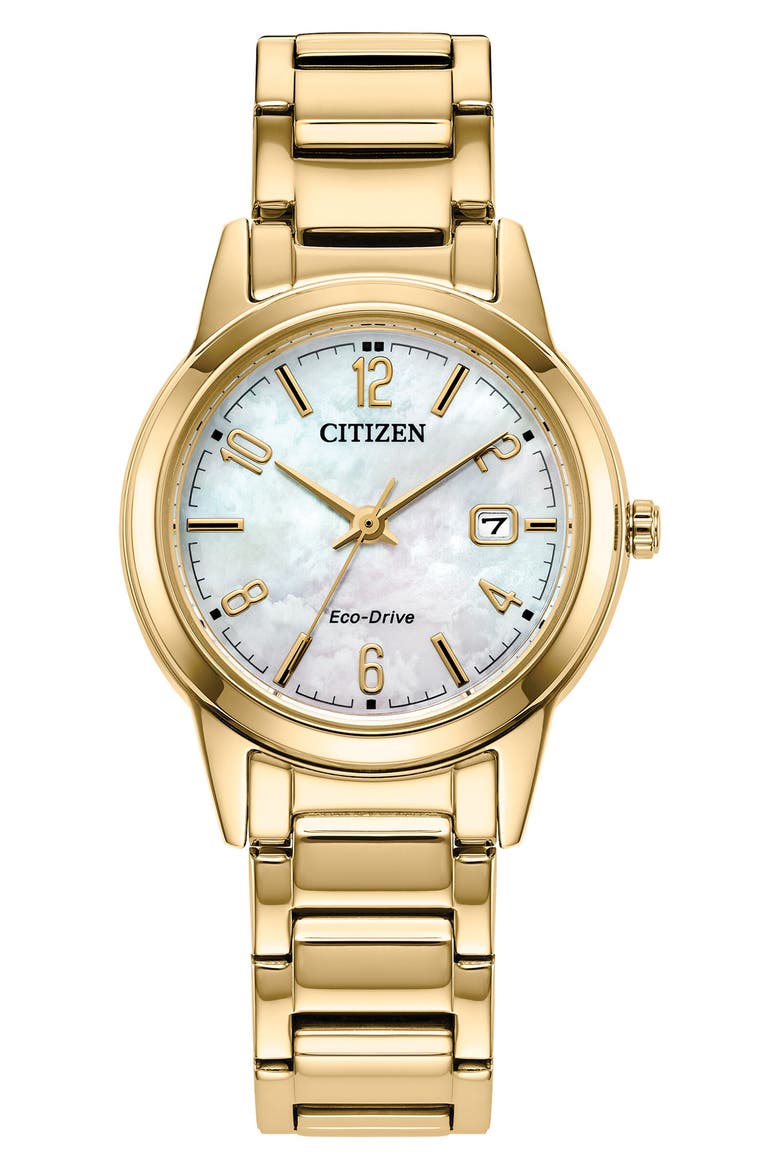 Eco-Drive Mother-of-Pearl Bracelet Watch, 29.4mm, Main, color, GOLD