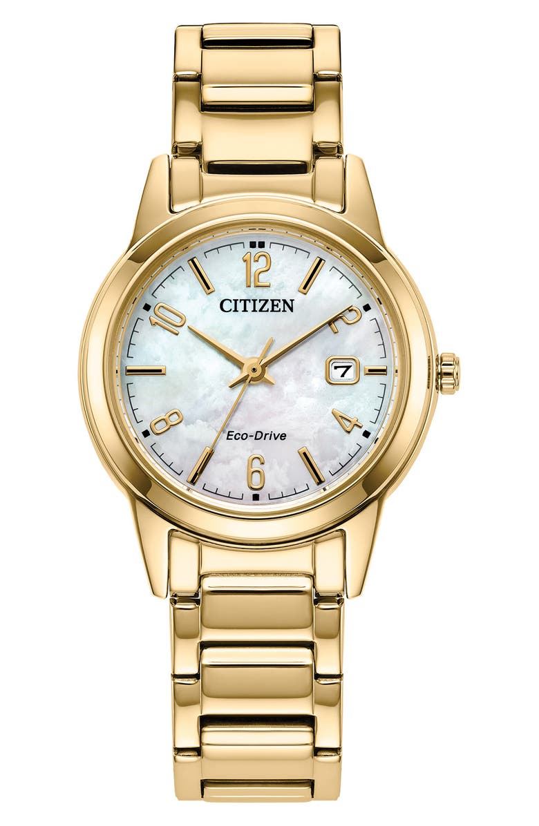 Citizen Eco-Drive Mother-of-Pearl Bracelet Watch, 29.4mm, Main, color, Gold