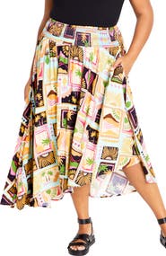 City Chic Eva Smocked Waist Asymmetric Skirt