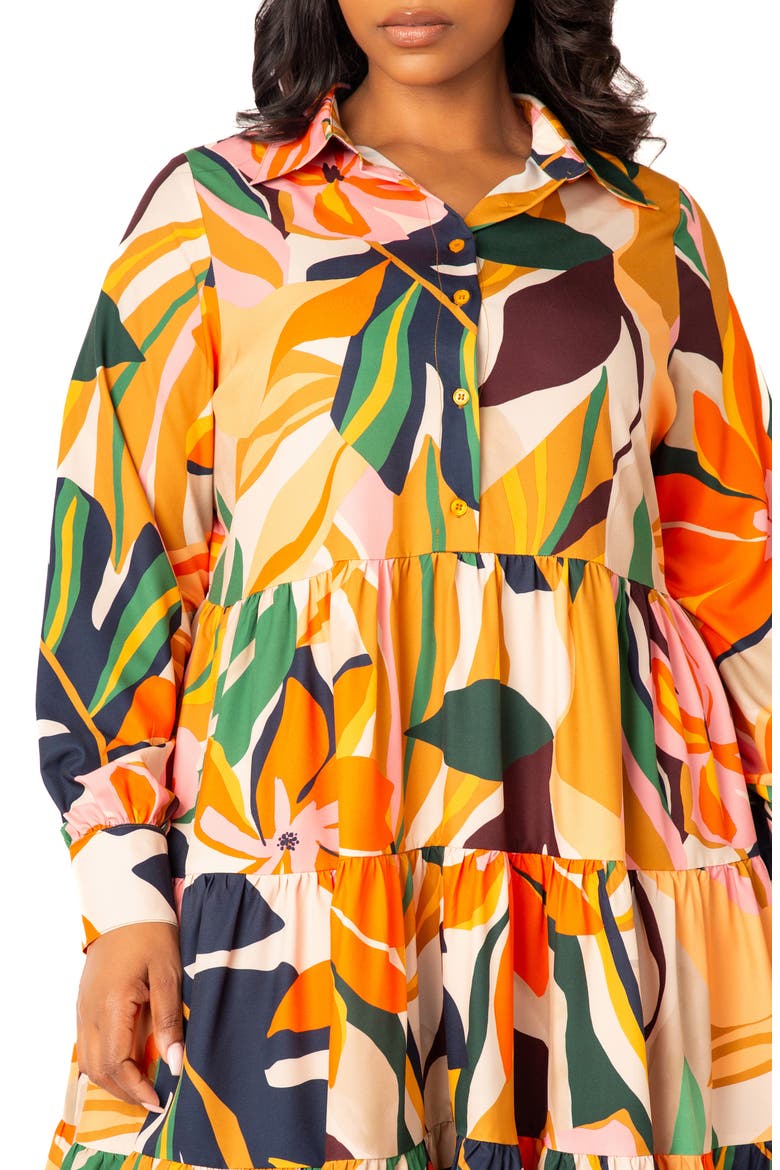 Floral Long Sleeve Shirtdress, Alternate, color, BEIGE MULTI