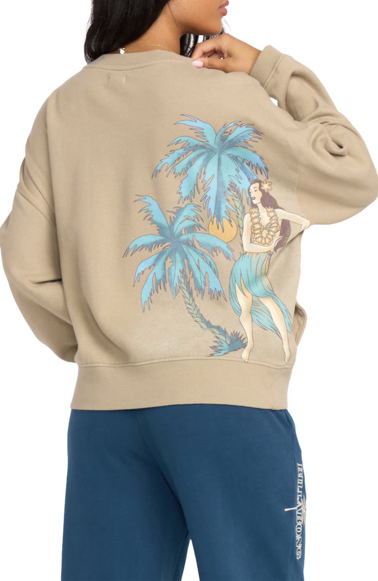 Billabong Palmin' Camp Fleece Graphic Sweatshirt, Alternate, color, Cobblestone