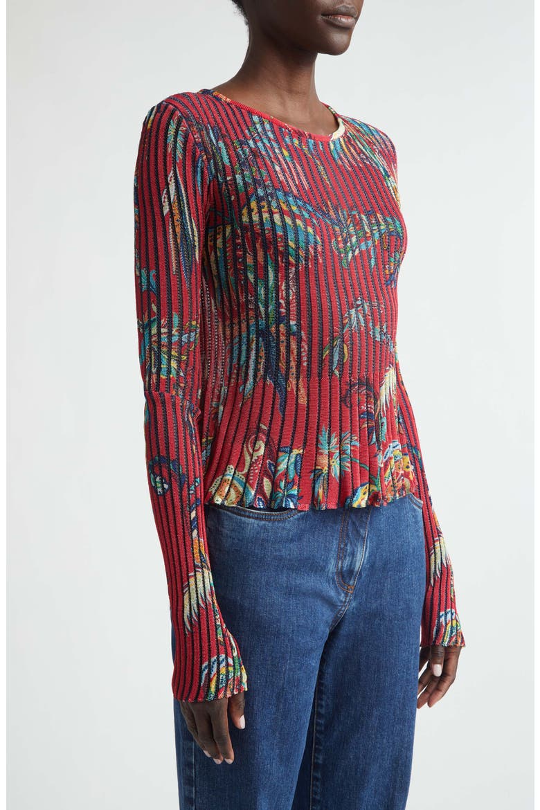 Metallic Rib Sweater, Alternate, color, PRINT ON RED BASE