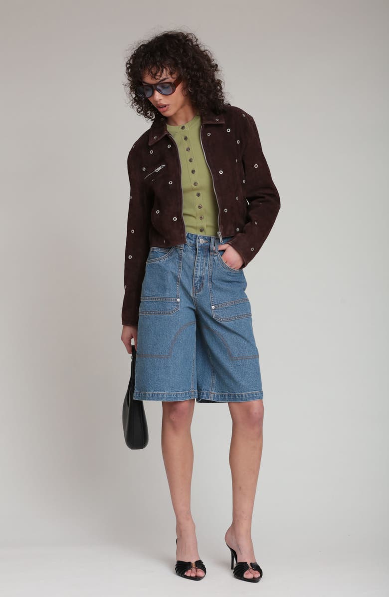 Avec Les Filles Grommet Detail Suede Jacket, Alternate, color, Chocolate