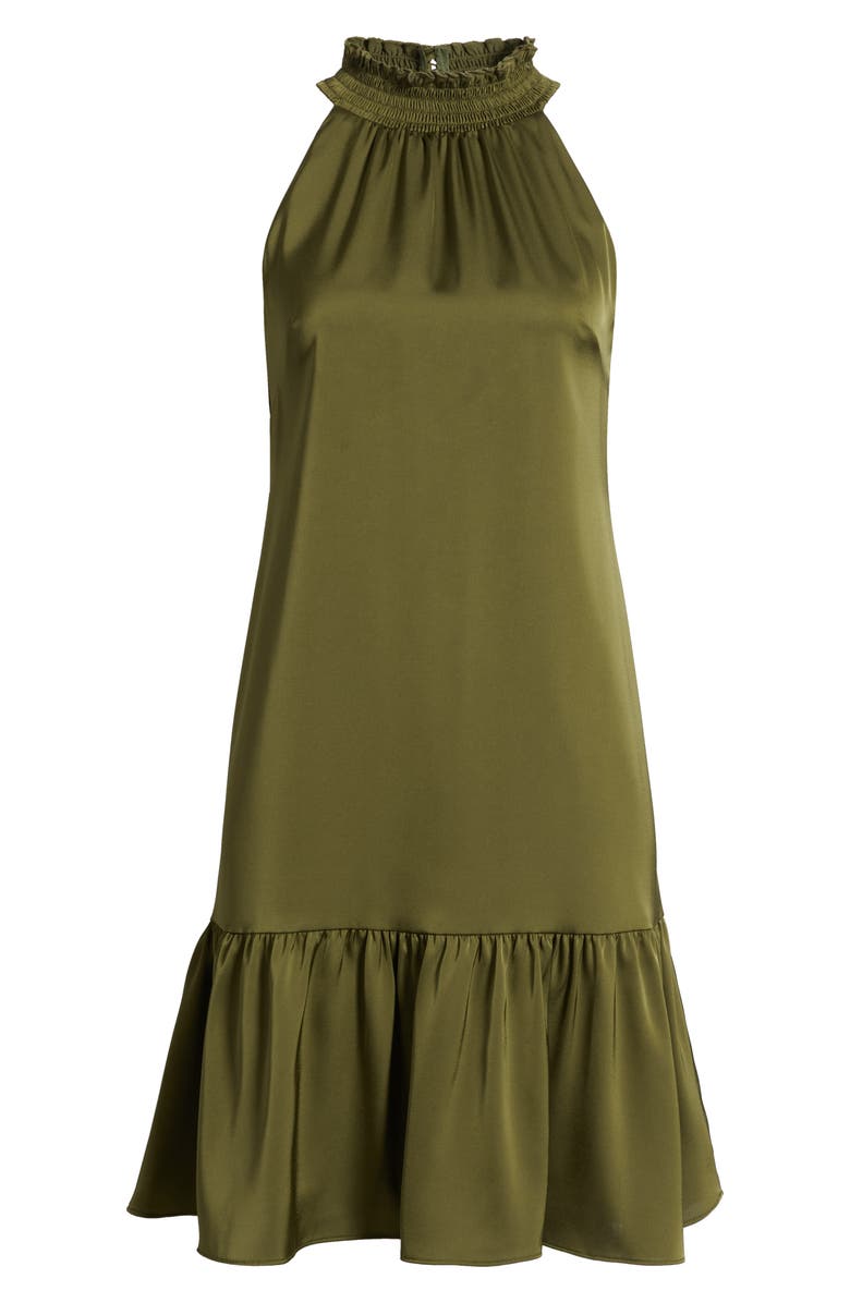 Vince Camuto Ruffle Hem Satin Dress, Alternate, color, Olive