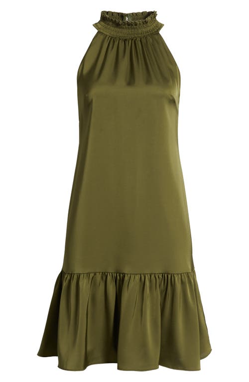 Vince Camuto Petite Satin Mock-neck Sleeveless Short Dress In Green