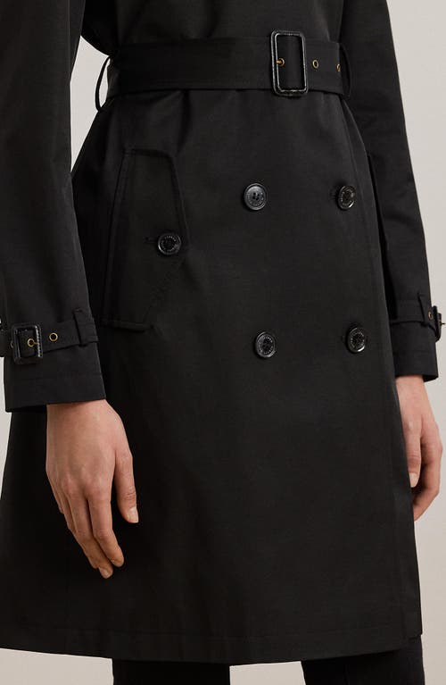 Ralph Lauren Lauren  Double Breasted Belted Cotton Blend Trench Coat In Black
