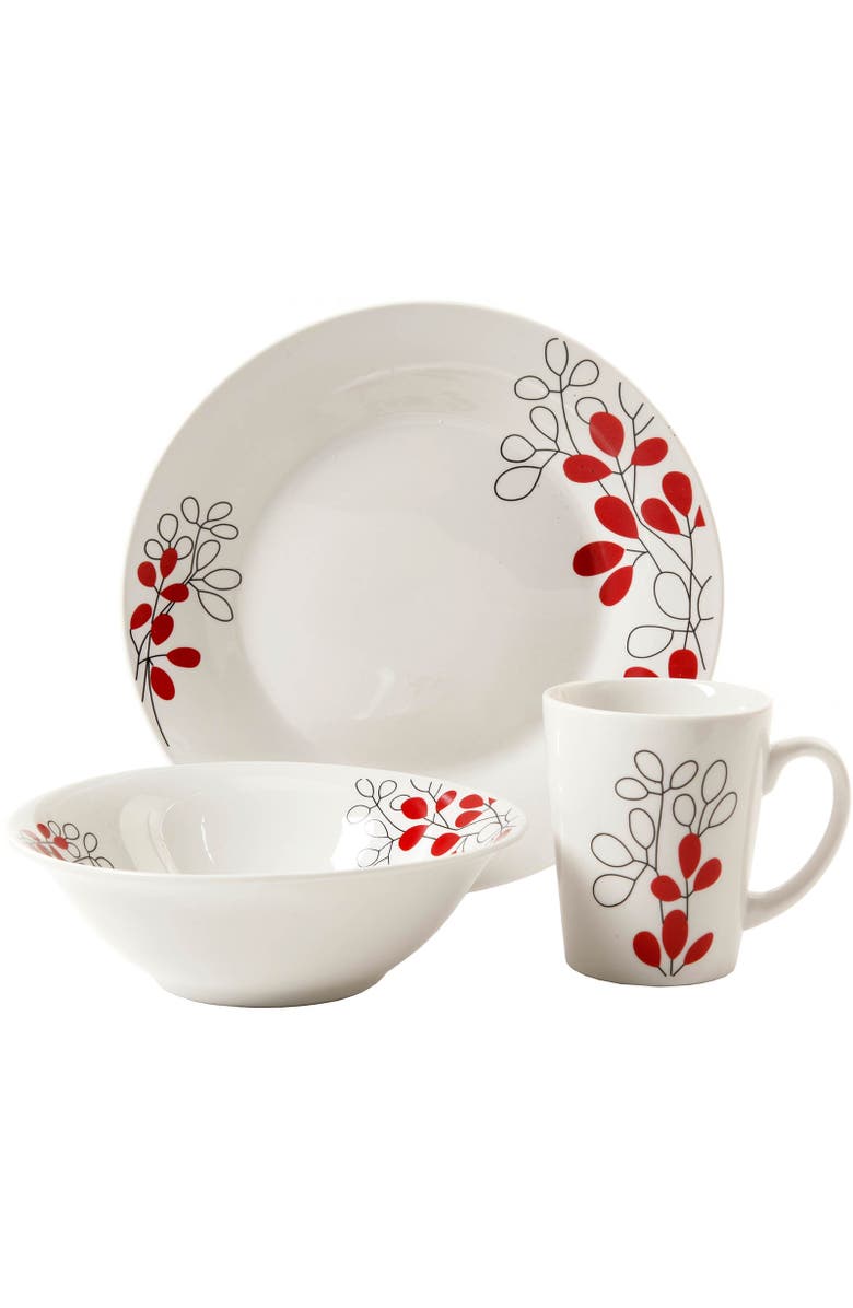 Gibson Scarlet Leaves 12 pc Dinnerware Set, Main, color, White