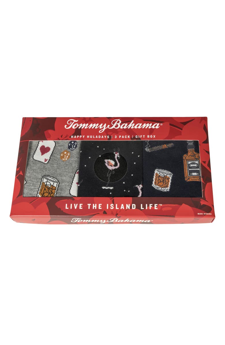 Tommy Bahama 3-Pack Assorted Crew Socks Gift Box, Alternate, color, Grey Heather/ Black/ Navy