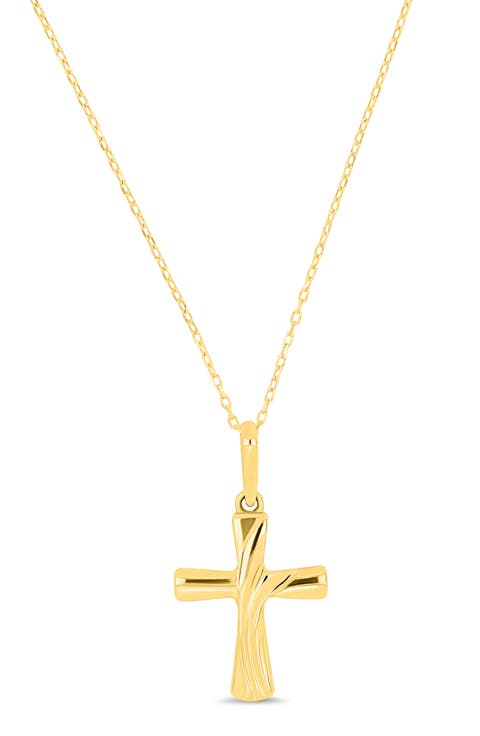 14K Gold Textured Cross Pendant Necklace