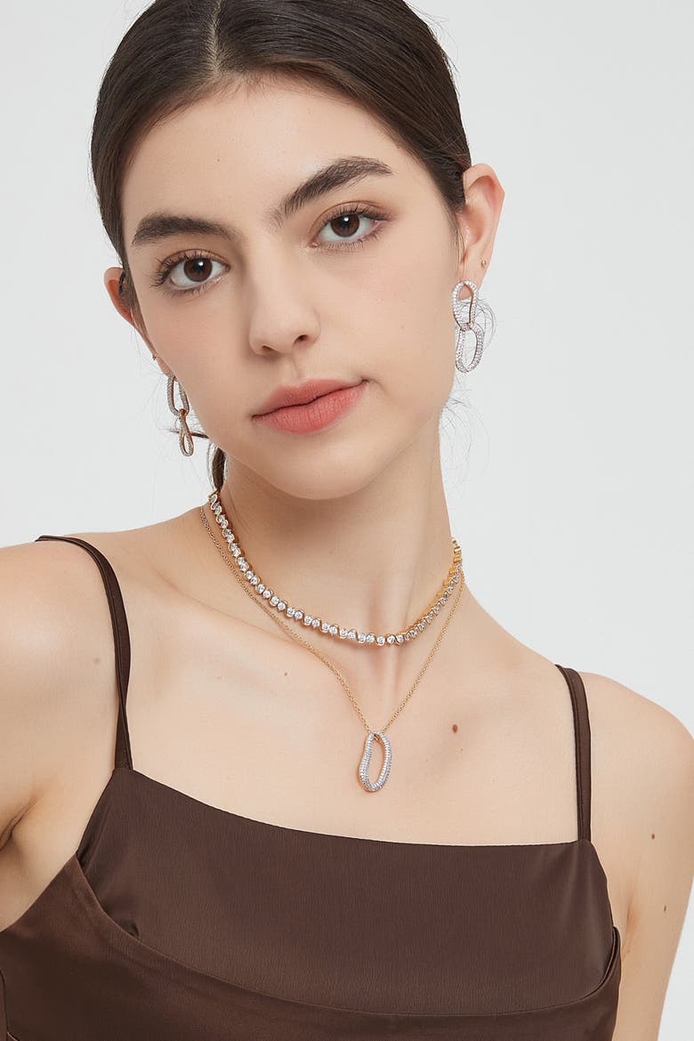 Infinity Pavé Ovate Loop Hoop Earrings, Alternate, color, Gold