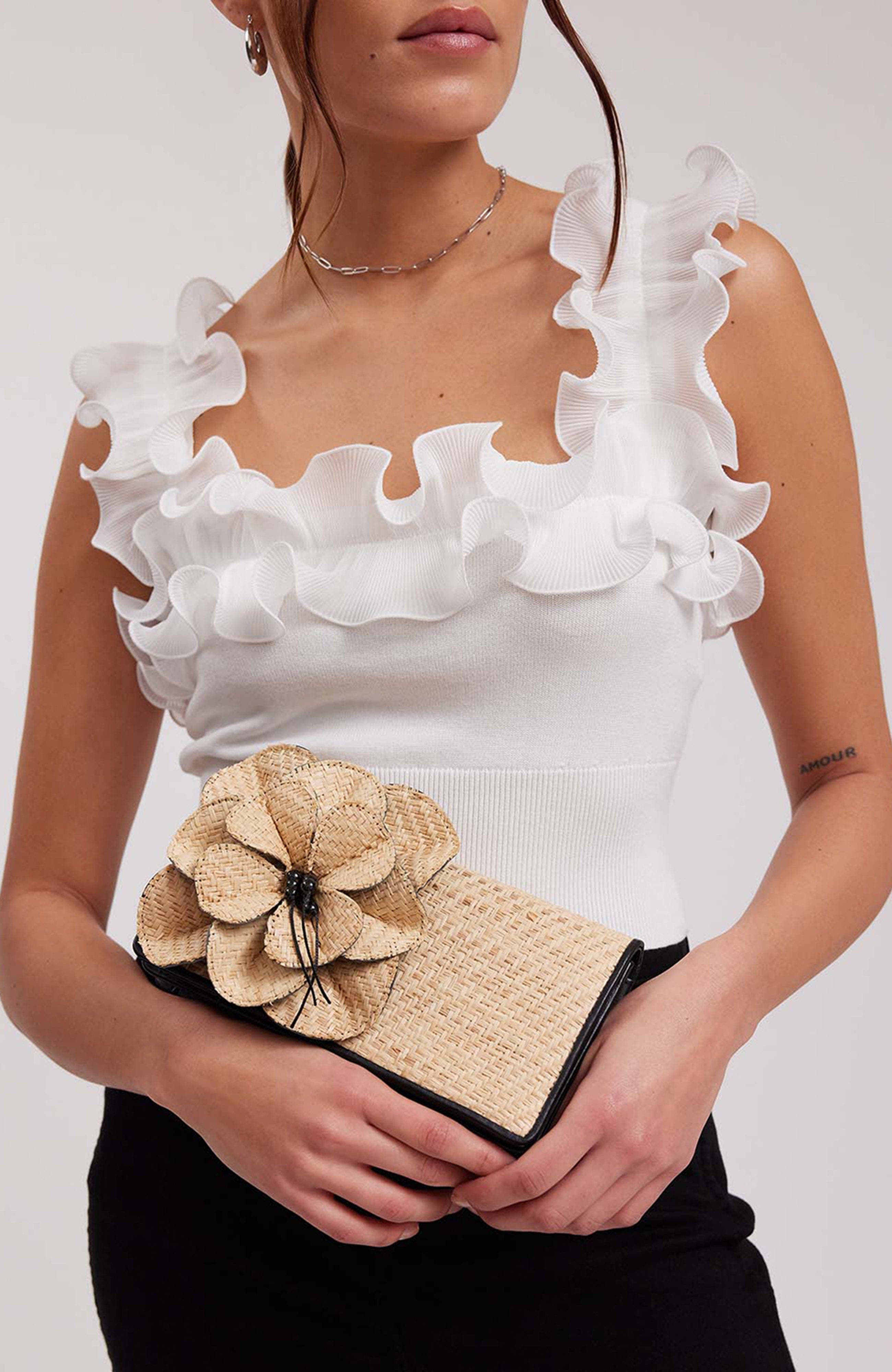 Anne Fontaine Raffia Flower Shoulder Bag, Alternate, color, Natural