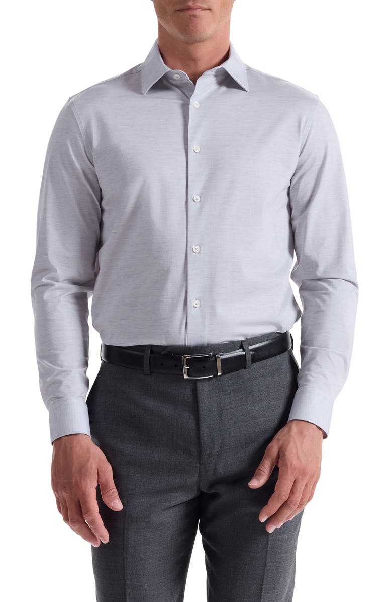 Bugatchi James OoohCotton<sup>®</sup> Space Dye Button-Up Shirt, Main, color, Platinum