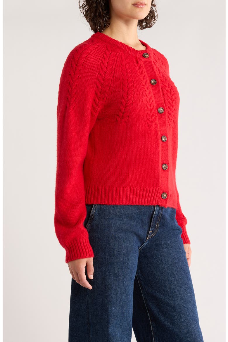 Everly Cable Stitch Cardigan, Alternate, color, CHERRY RED