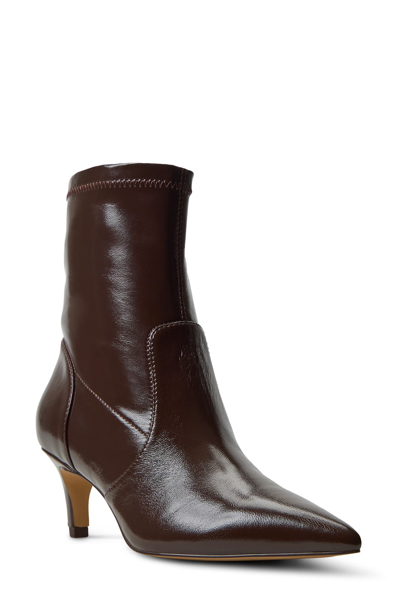 Stretch Leather Bootie, Main, color, DARK BROWN