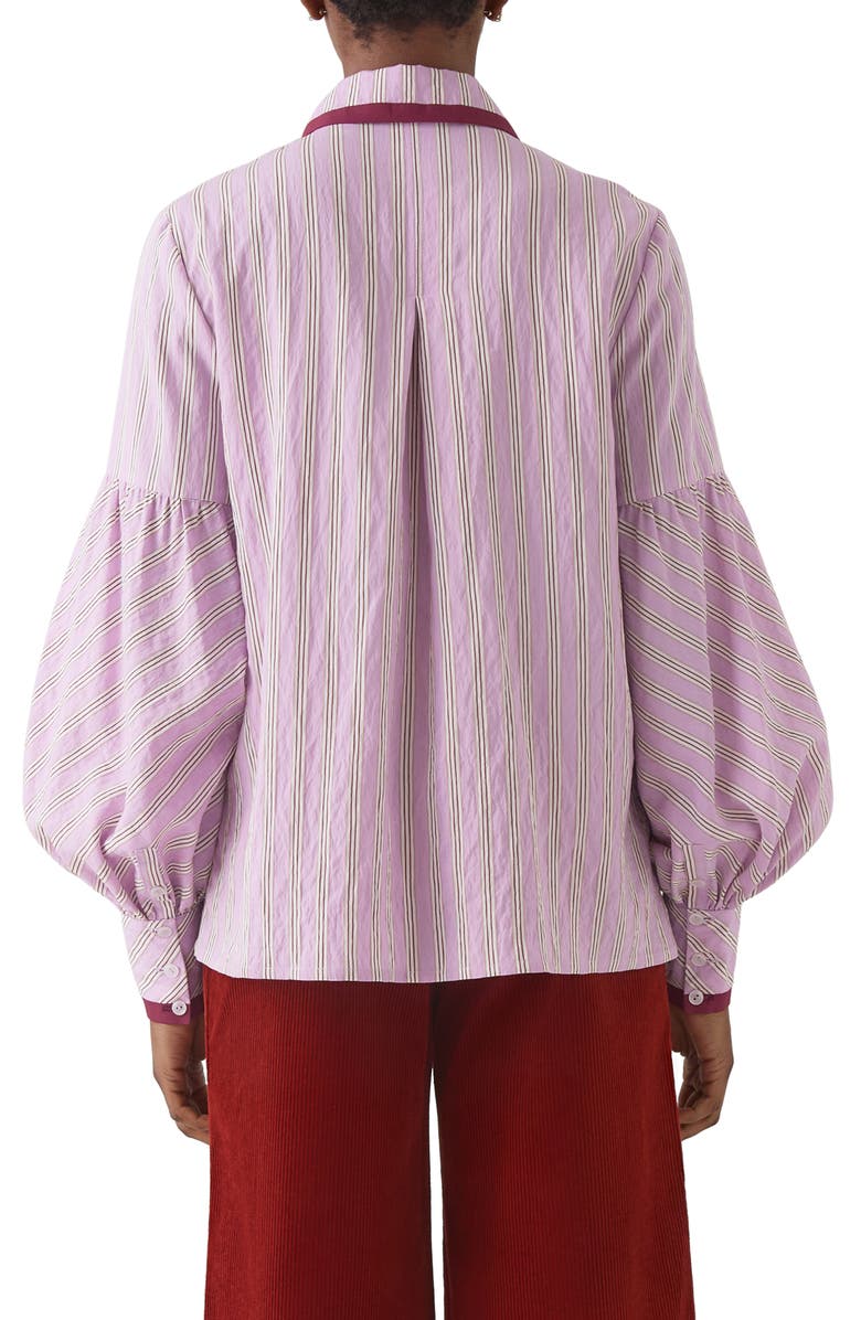 LK Bennett Selma Stripe Lantern Sleeve Button-Up Shirt, Alternate, color, Purple