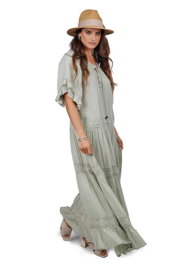 Tiered Cotton Maxi Dress, Alternate, color, SAGE