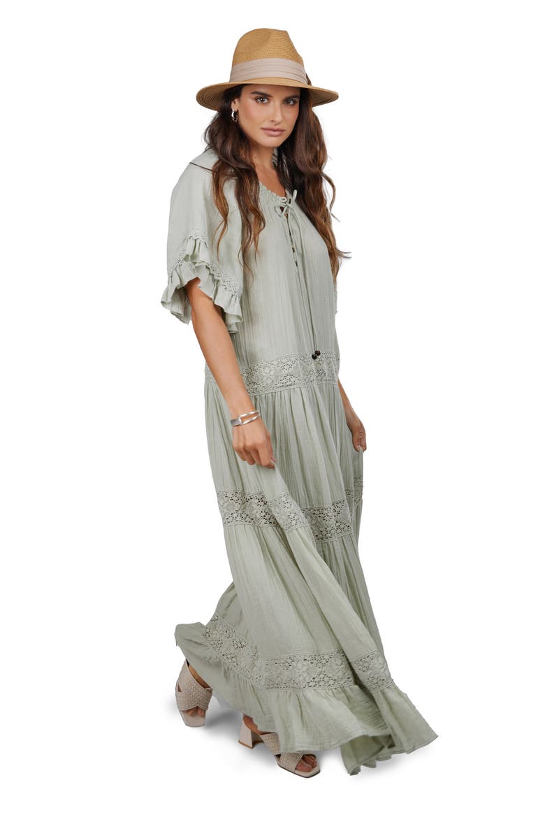 SAACHI Tiered Cotton Maxi Dress, Alternate, color, Sage