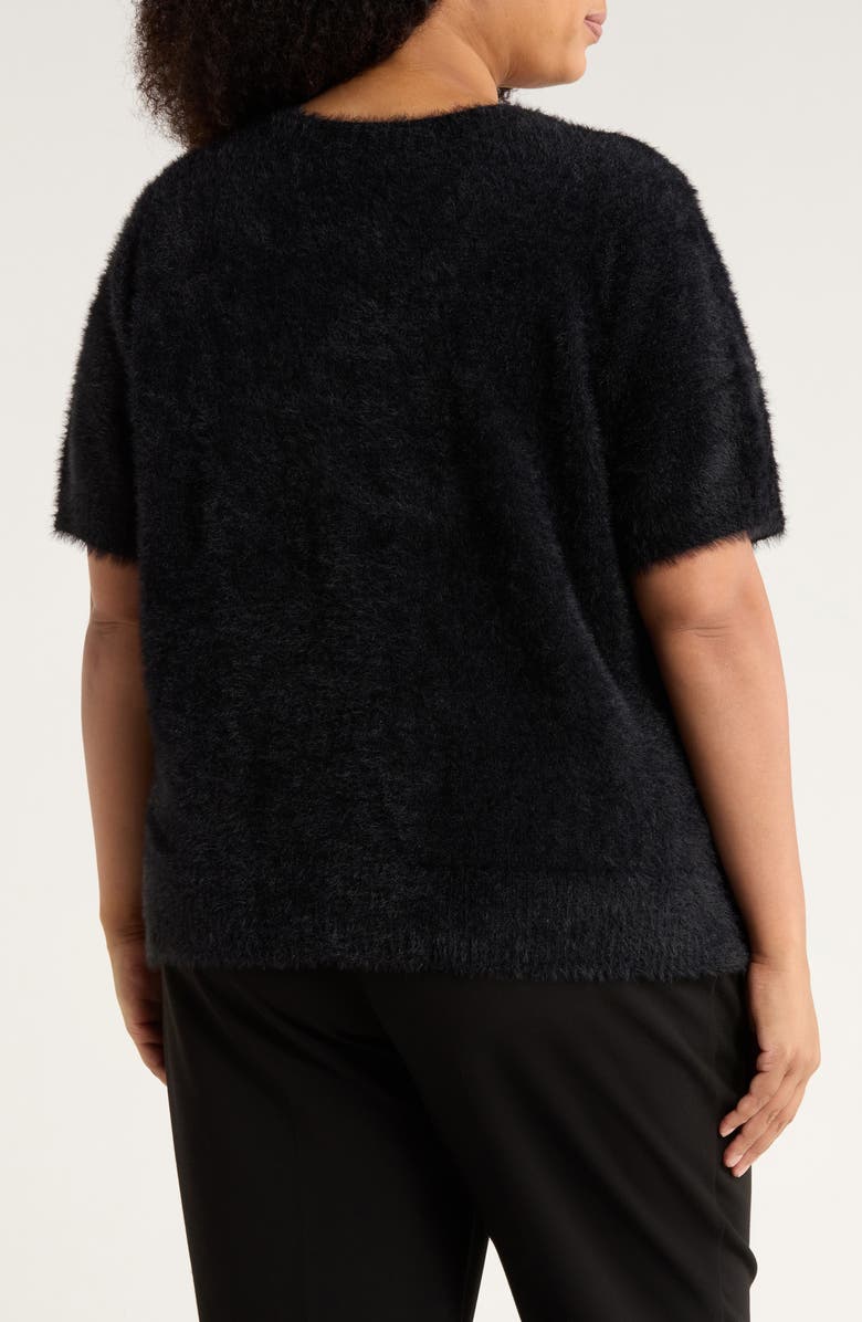 Vince Camuto Textured Short Sleeve Sweater, Alternate, color, Rich Black