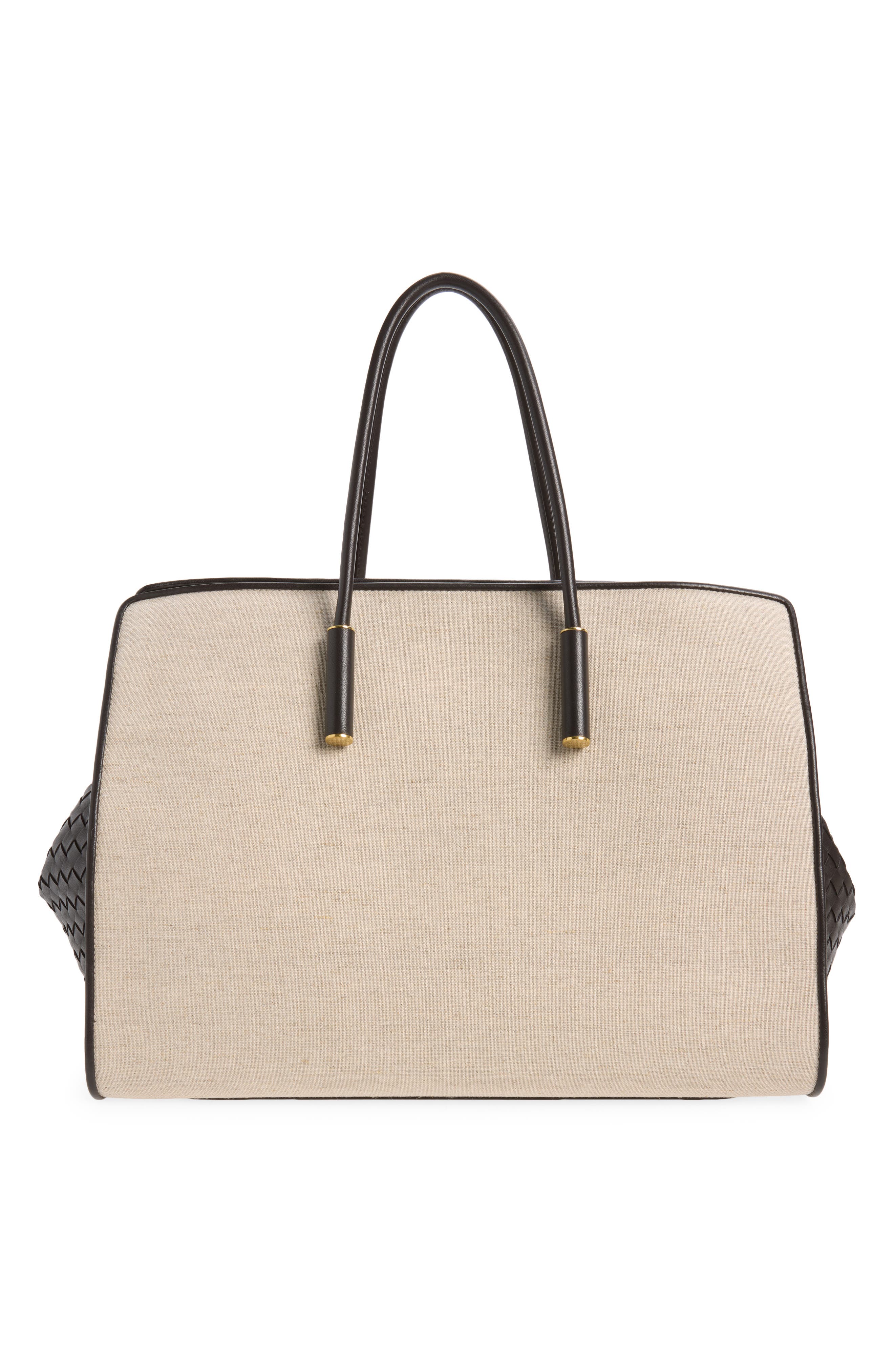 Barbara Canvas & Intrecciato Leather Tote, Alternate, color, 9965 NATURAL/ ESPR-BRASS V