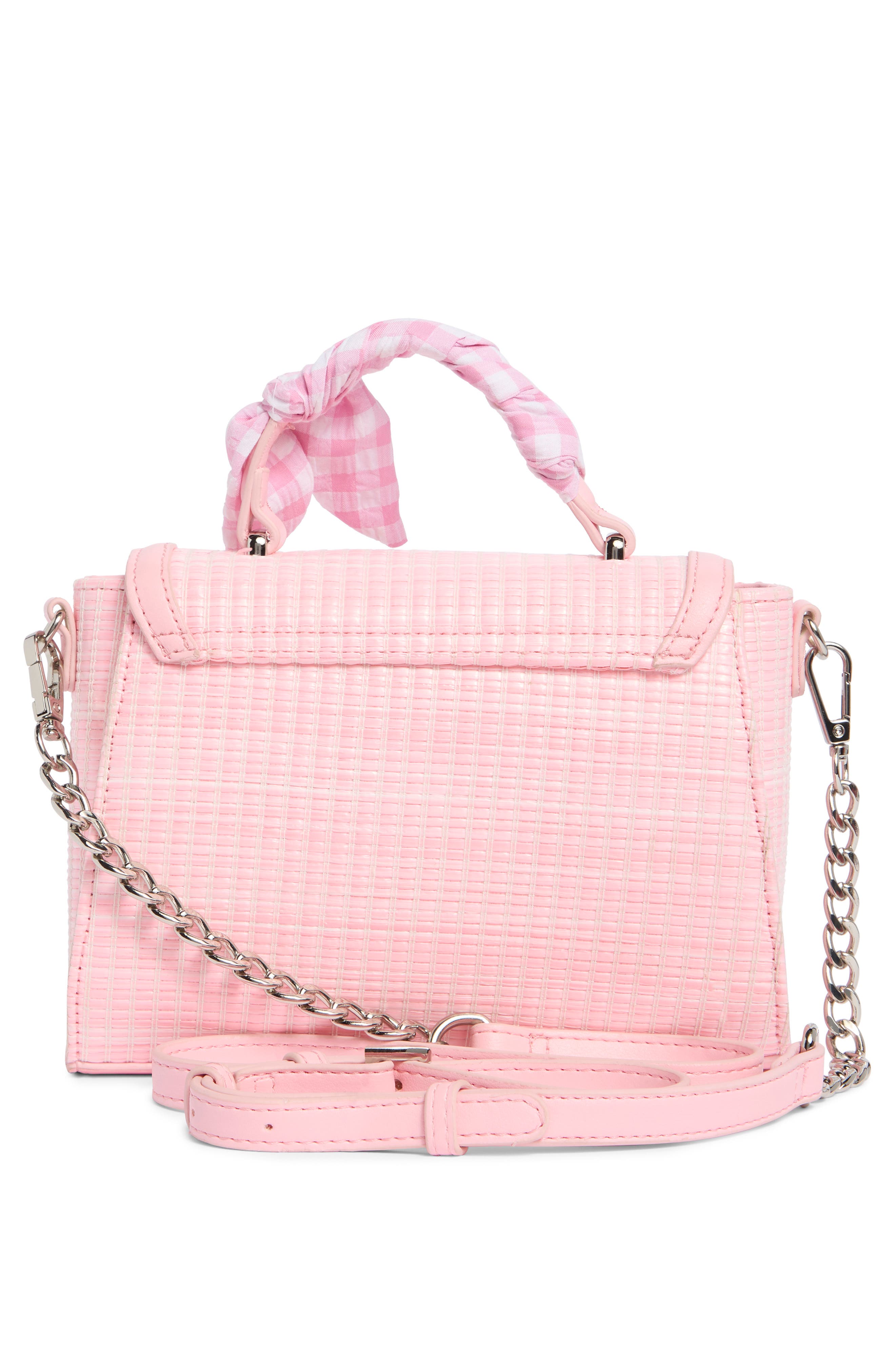 Scarf & Fruit Charm Straw Handbag, Alternate, color, BALLET PINK