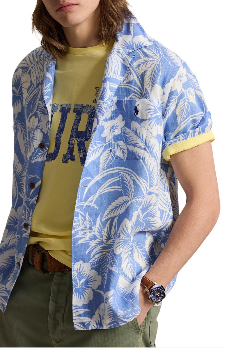 Polo Ralph Lauren Classic Fit Tropical Print Linen Camp Shirt, Main, color, Blue Sweetheart Floral