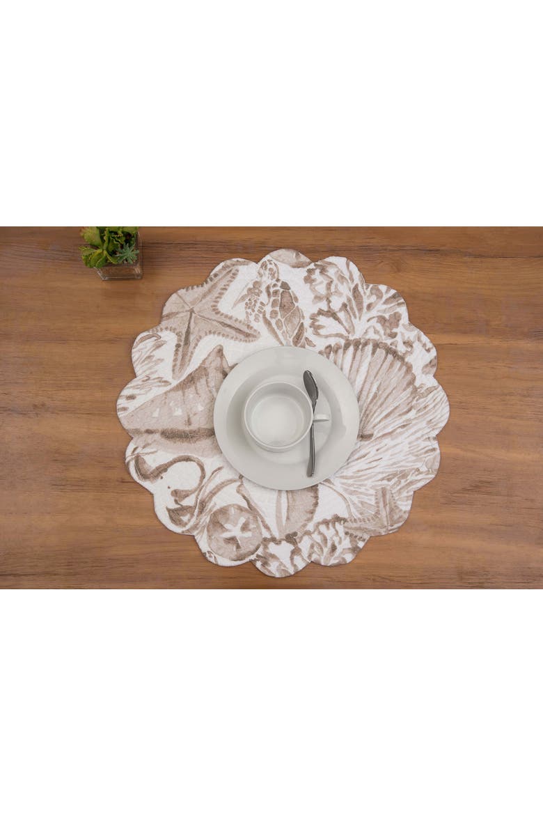 Barley Coast Shells Quilted Round 100% Cotton Set of 6 Placemats 17", Alternate, color, Brown