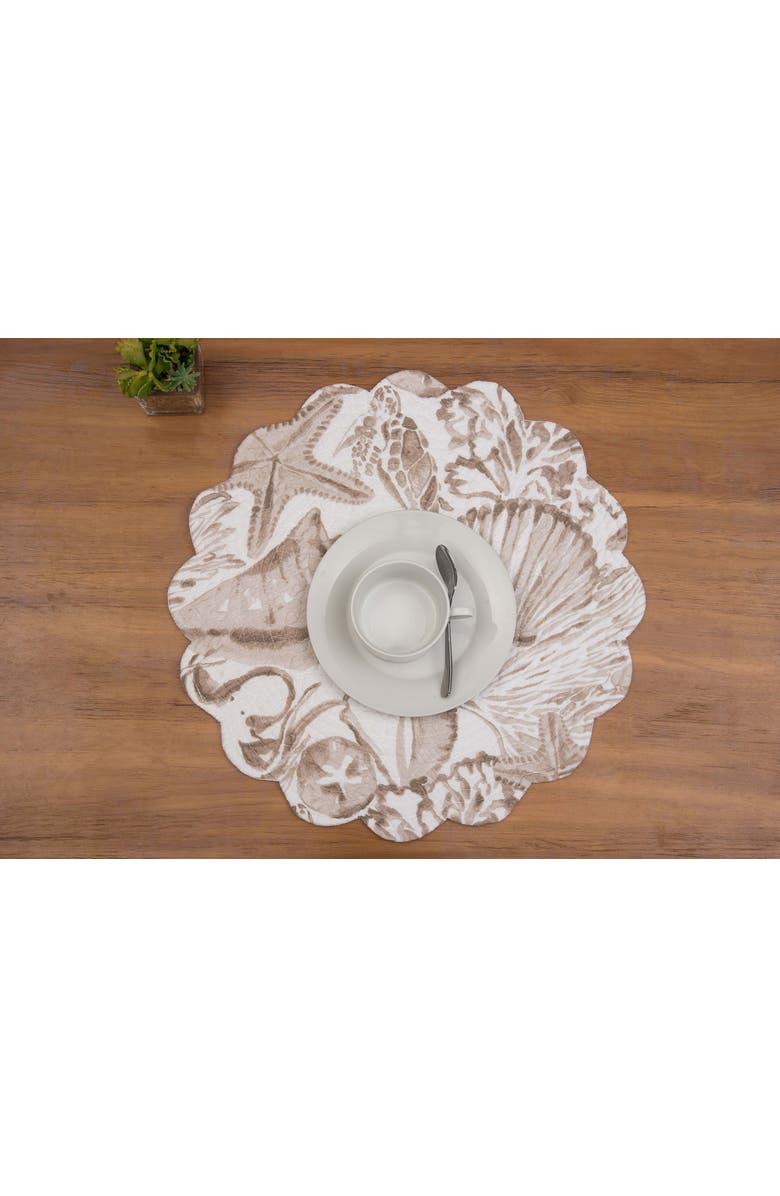 C&F Home Barley Coast Shells Quilted Round 100% Cotton Set of 6 Placemats 17", Alternate, color, Brown