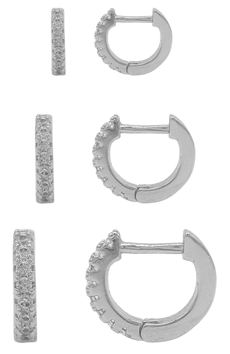 Adornia Set of 3 Pavé Huggie Hoop Earrings, Main, color, Silver