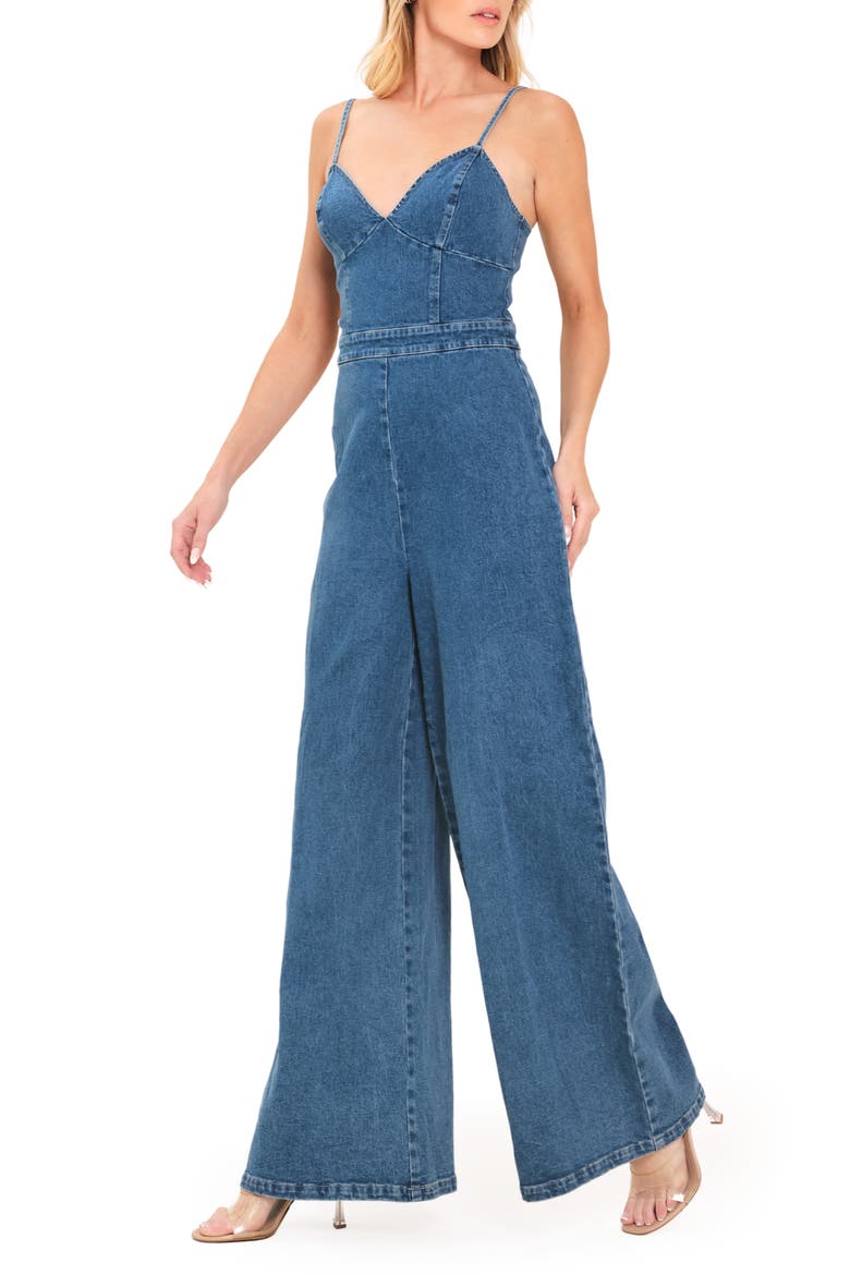 Denim Wide Leg Jumpsuit, Alternate, color, MEDIUM INDIGO