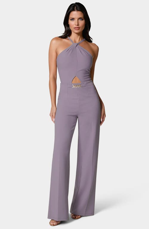 Bebe Halter Palazzo Leg Jumpsuit In Purple