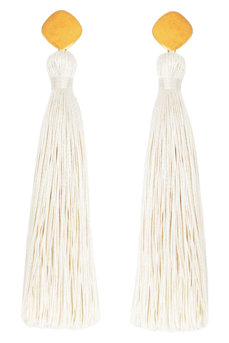 Fringe Tassel Linear Earrings, Main, color, WHITE