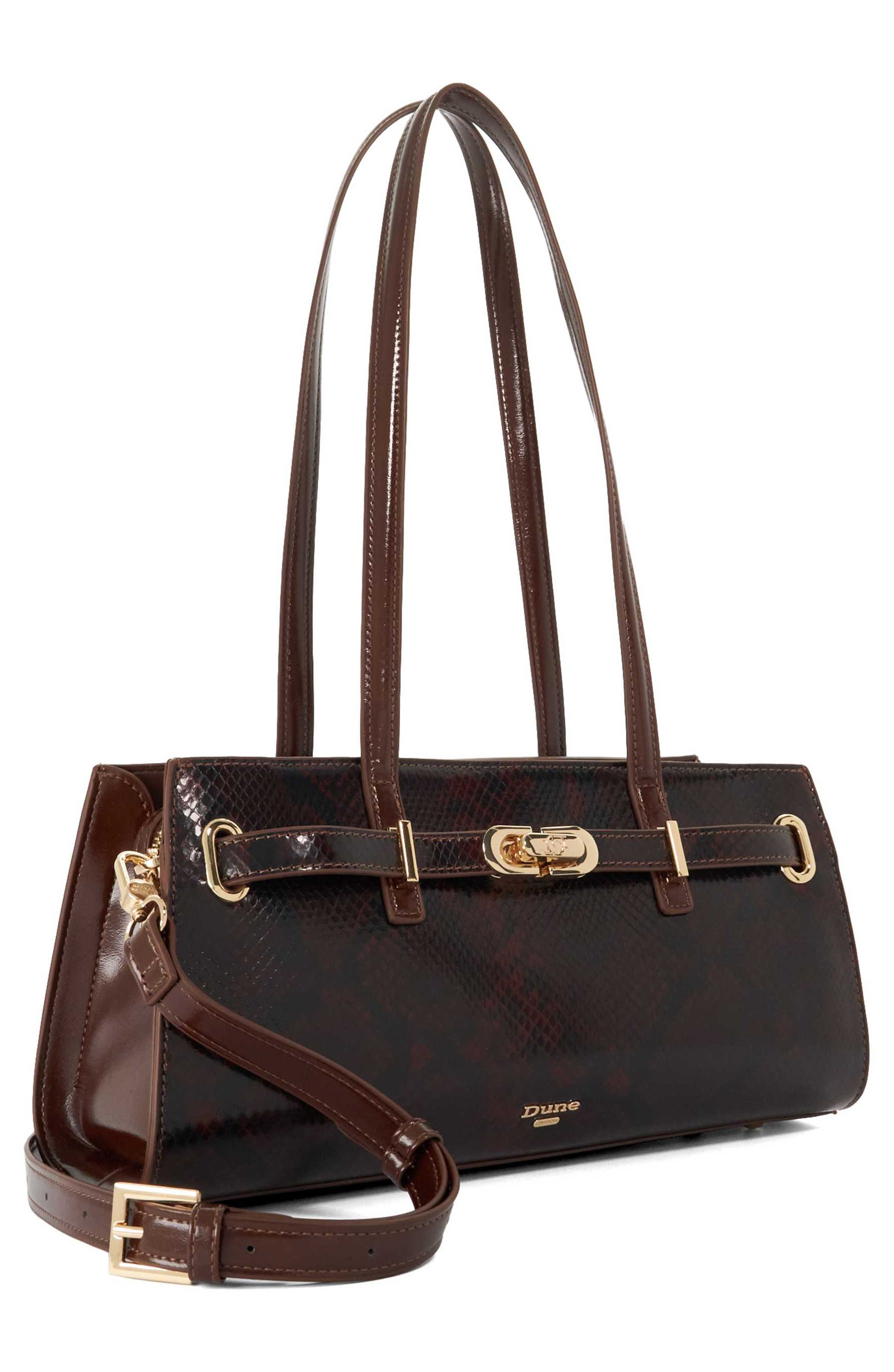 Depend Croc Embossed Leather Shoulder Bag, Alternate, color, BROWN