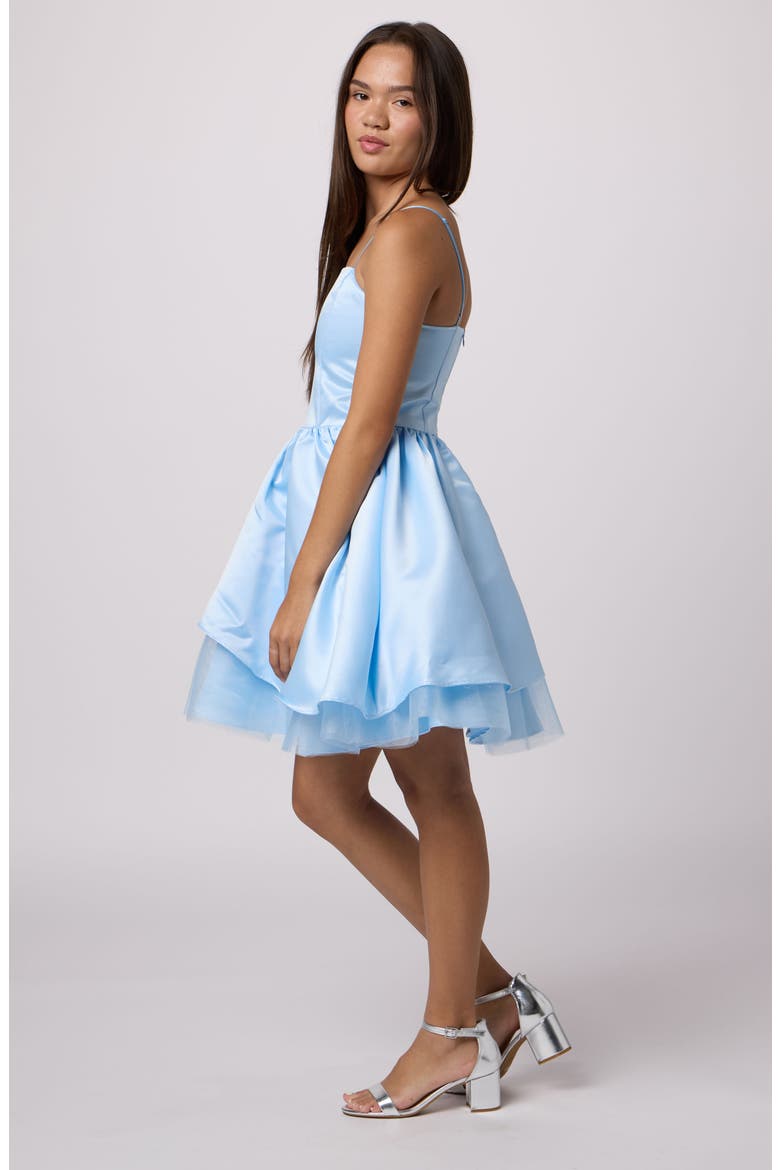 Satin Peek-a-boo Party Dress, Alternate, color, LIGHT BLUE