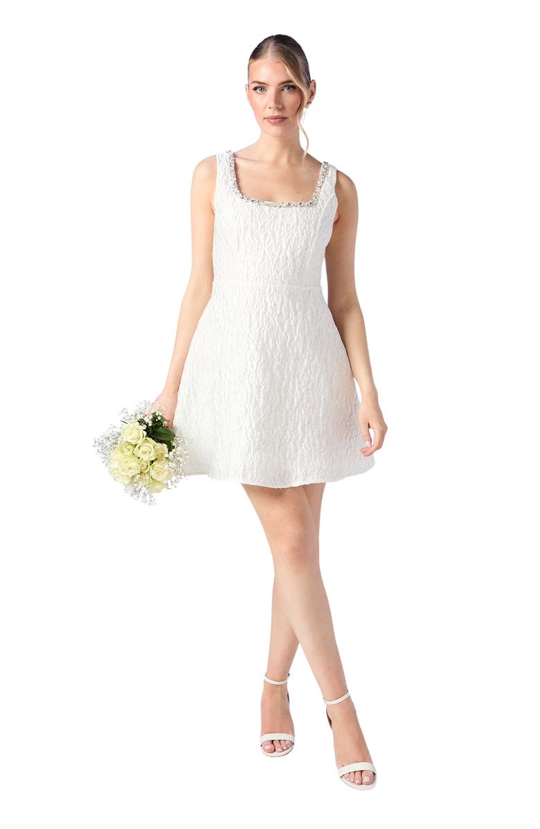 Coast Full Skirted Mini Dress With Jewel Trim, Alternate, color, Ivory