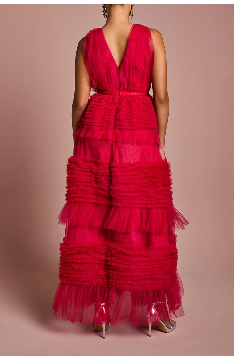 Coast Petite Sleeveless Mesh Tiered Maxi Dress, Alternate, color, Raspberry