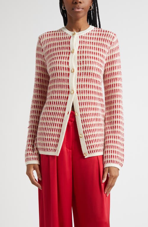 Ramy Brook Ivy Metallic Striped Wool-blend Cardigan In White
