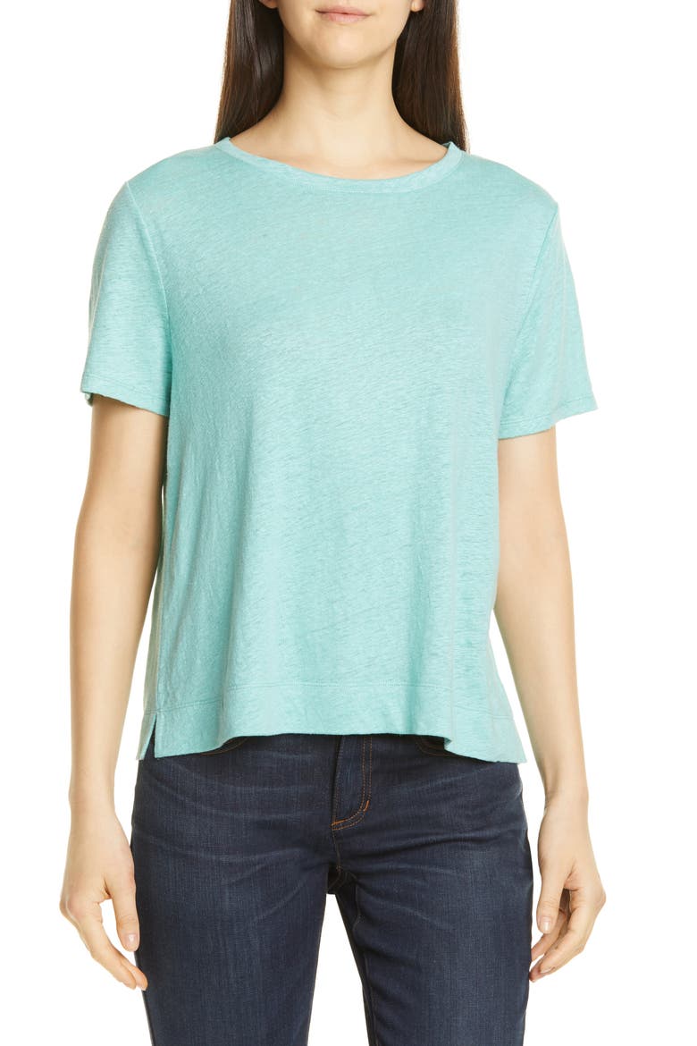 Crewneck Organic Linen Tee, Main, color, CALYPSO
