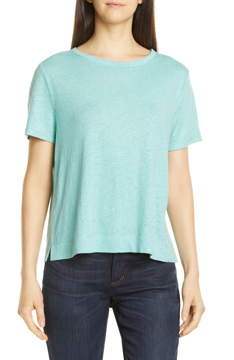 Eileen Fisher Crewneck Organic Linen Tee, Main, color, 