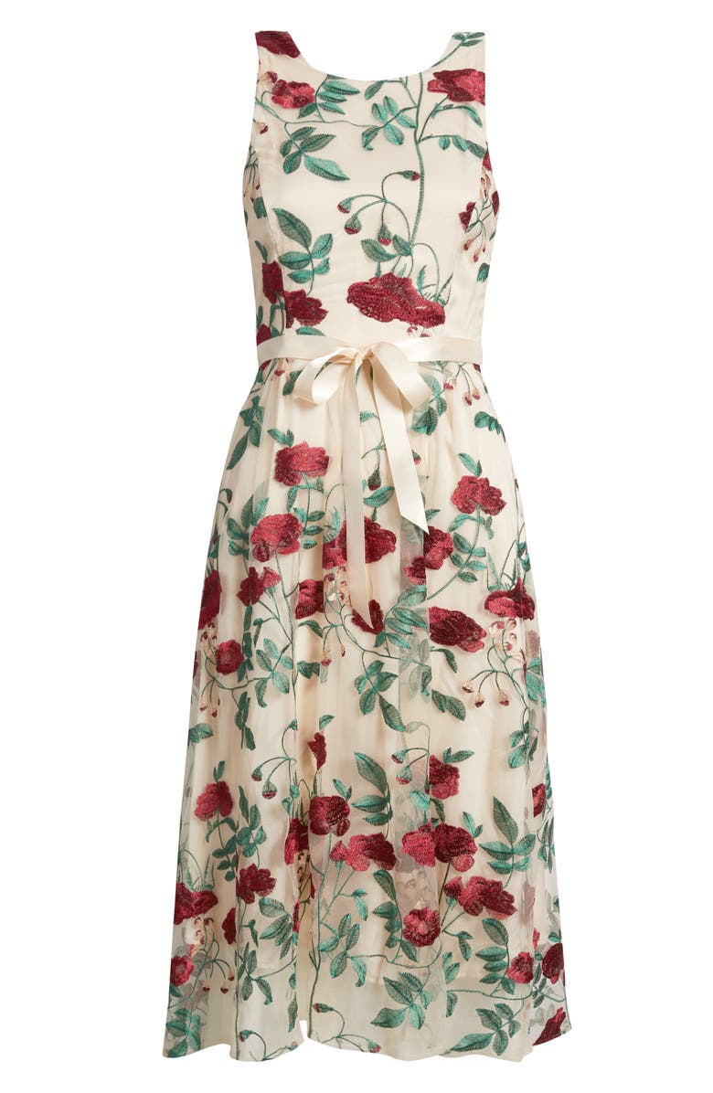 Tahari ASL Embroidered Midi Cocktail Dress, Alternate, color, Nude Sangria