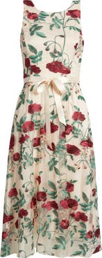 Tahari ASL Embroidered Midi Cocktail Dress