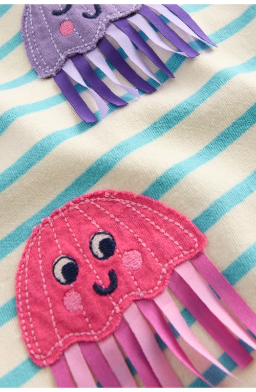 Mini Boden Kids' Stripe Jellyfish Appliqué Flutter Sleeve Cotton Graphic T-shirt In Caribbean Blue Jellyfish