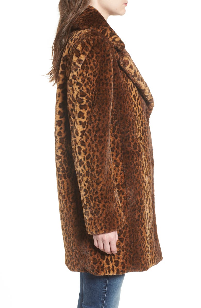 Kensie Faux Fur Leopard Print Coat, Alternate, color,