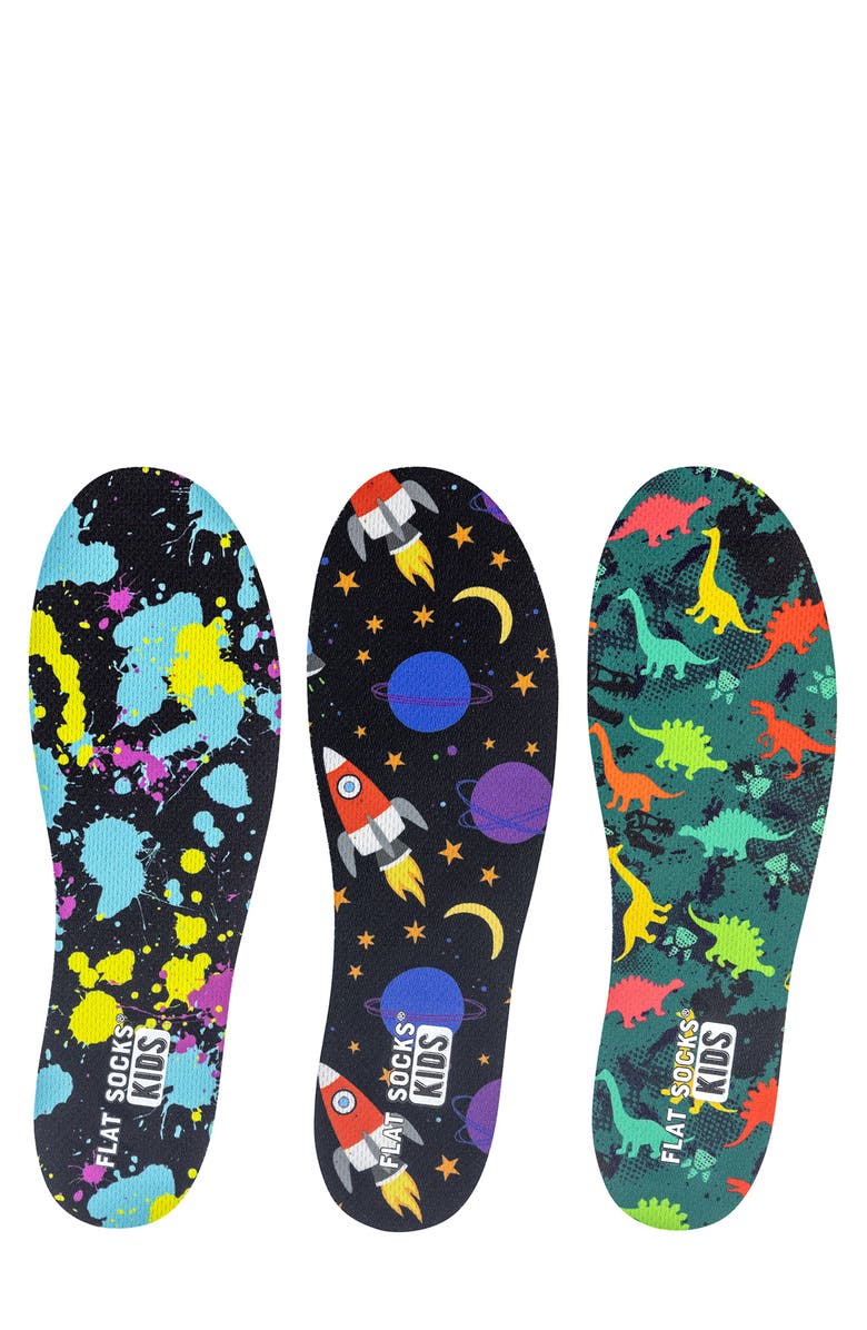 FLAT SOCKS Kids' Assorted 3-Pack Outerspace Flat Sock Insoles, Main, color, Black/ Green/ Blue Assorted