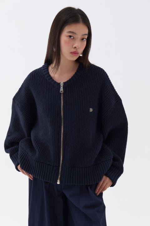 Sai/Zip Up Acrylic Crewneck Cardigan（サイ ジップアップ
