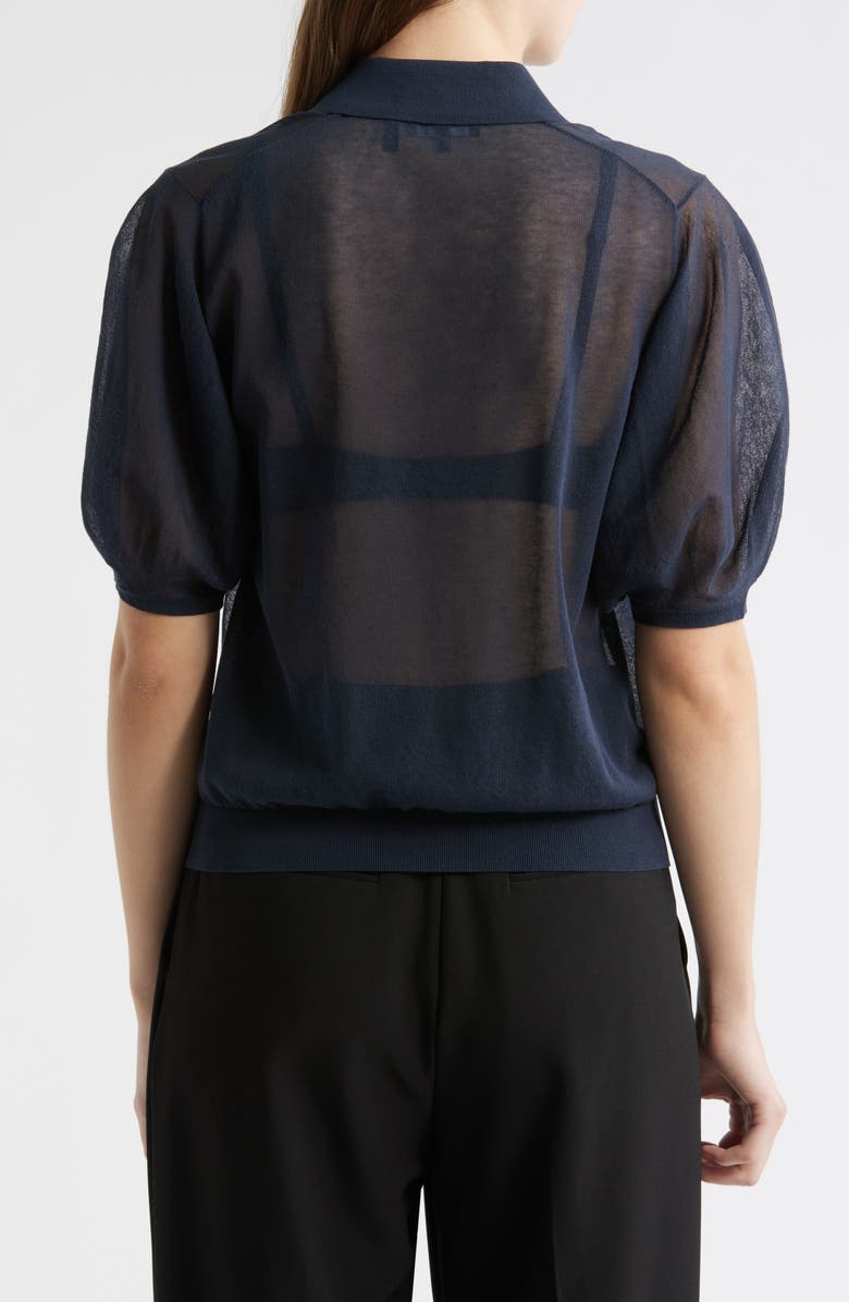 Theory Puff Sleeve Crepe Knit Polo, Alternate, color, Nctrn Way