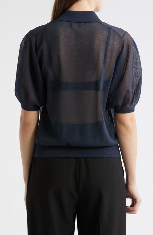 Theory Puff Sleeve Crepe Knit Polo In Multi